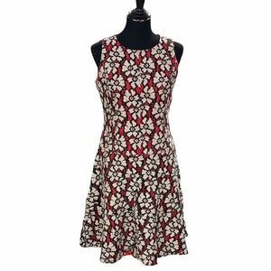 Anne Klein Black & White Floral Lace Dress with Magenta Lining- Size 8